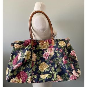 Vintage 90s Gitano Large Duffle Bag Floral Tapestry Canvas Handles Pockets EUC